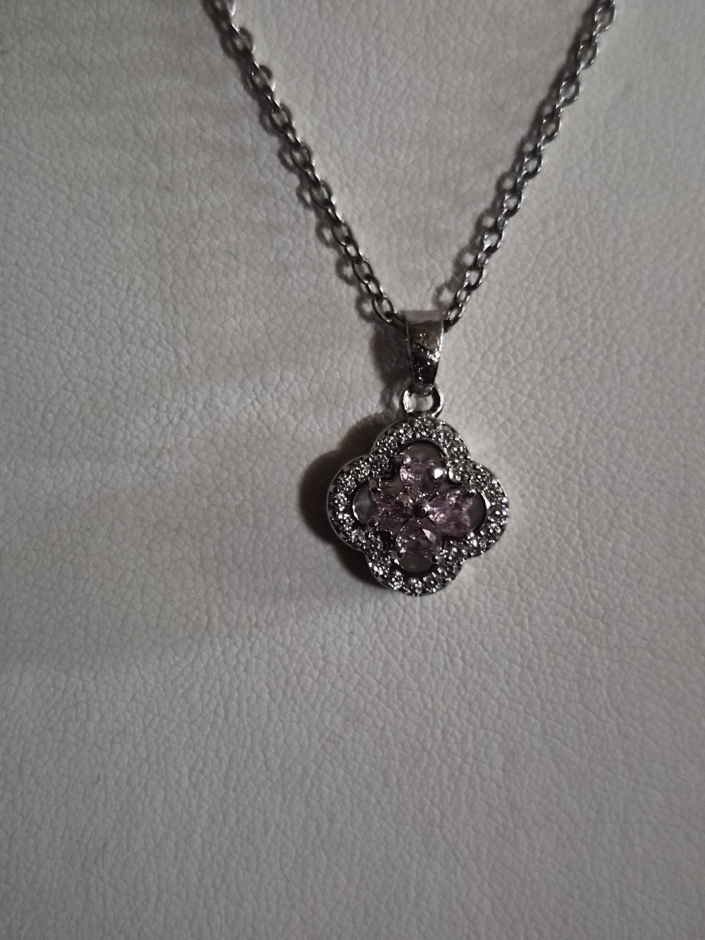 Silver Pink Floral Pendant Necklace - Women Jewelry